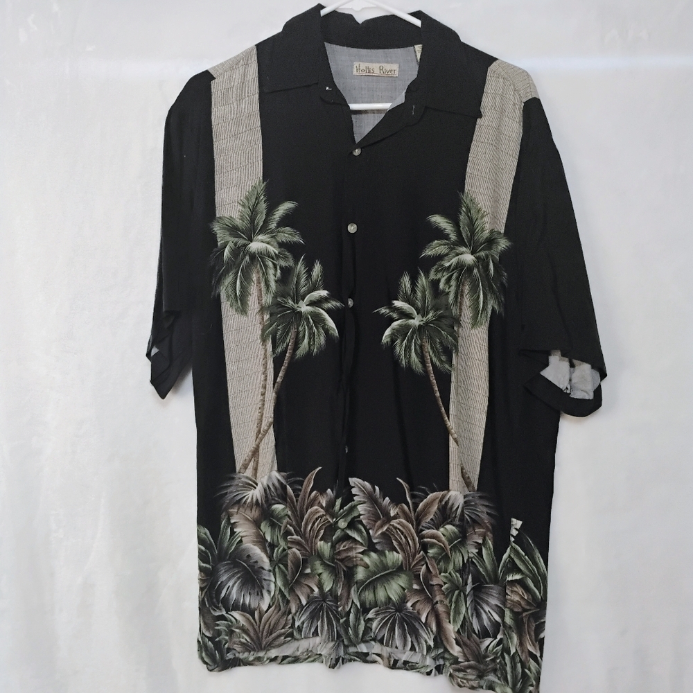 Hollis River Palm Tree Hawaiian Button Shirt Mens Medium Casual Cruise P